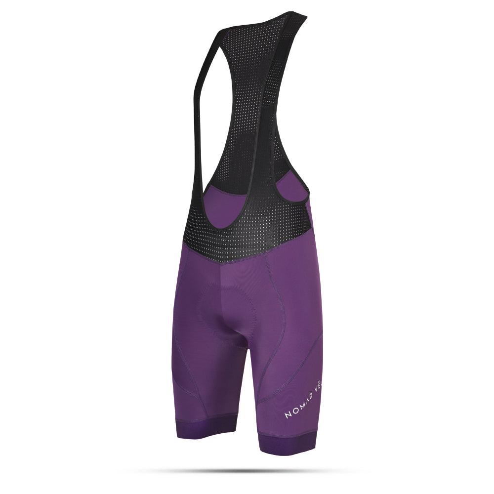 Cycling Purple Bib Shorts – Padded Performance with K10 Graphene Chamois for Long Rides | Nomad Vélo