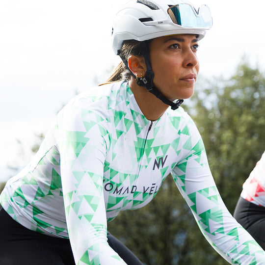 Green Geometric Long Sleeve Jersey for High-Performance Road