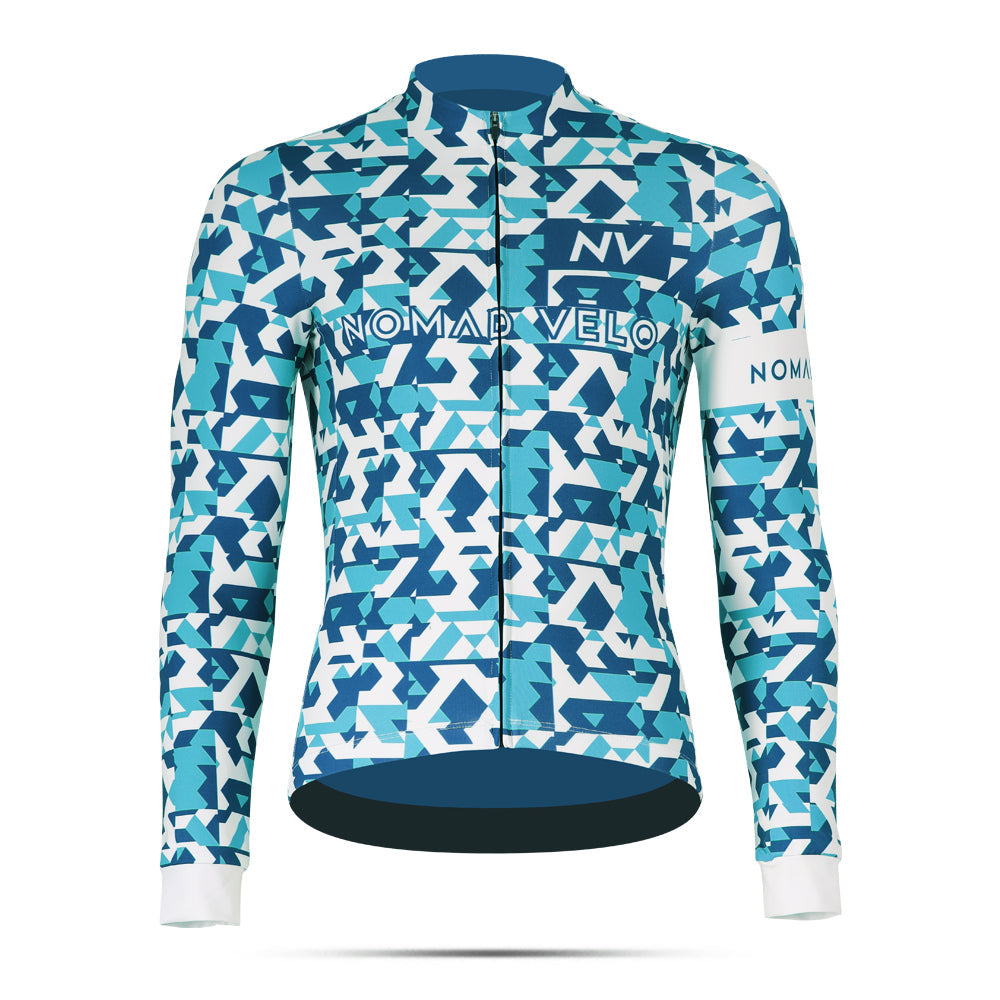 Blue Сamouflage Long Sleeve Jersey for Long Climbs - Сamouflage Jersey