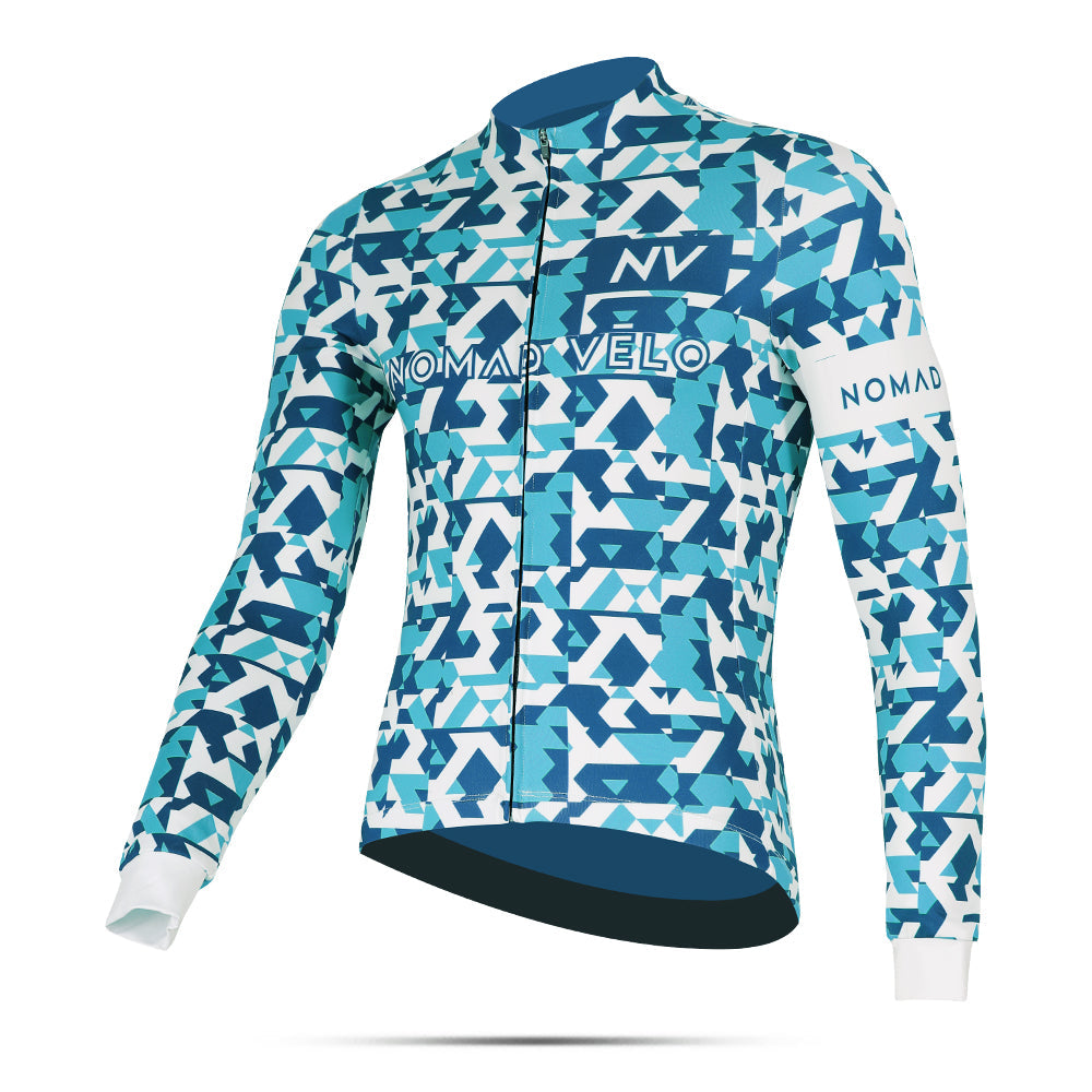 Blue Сamouflage Long Sleeve Jersey for Long Climbs - Сamouflage Jersey
