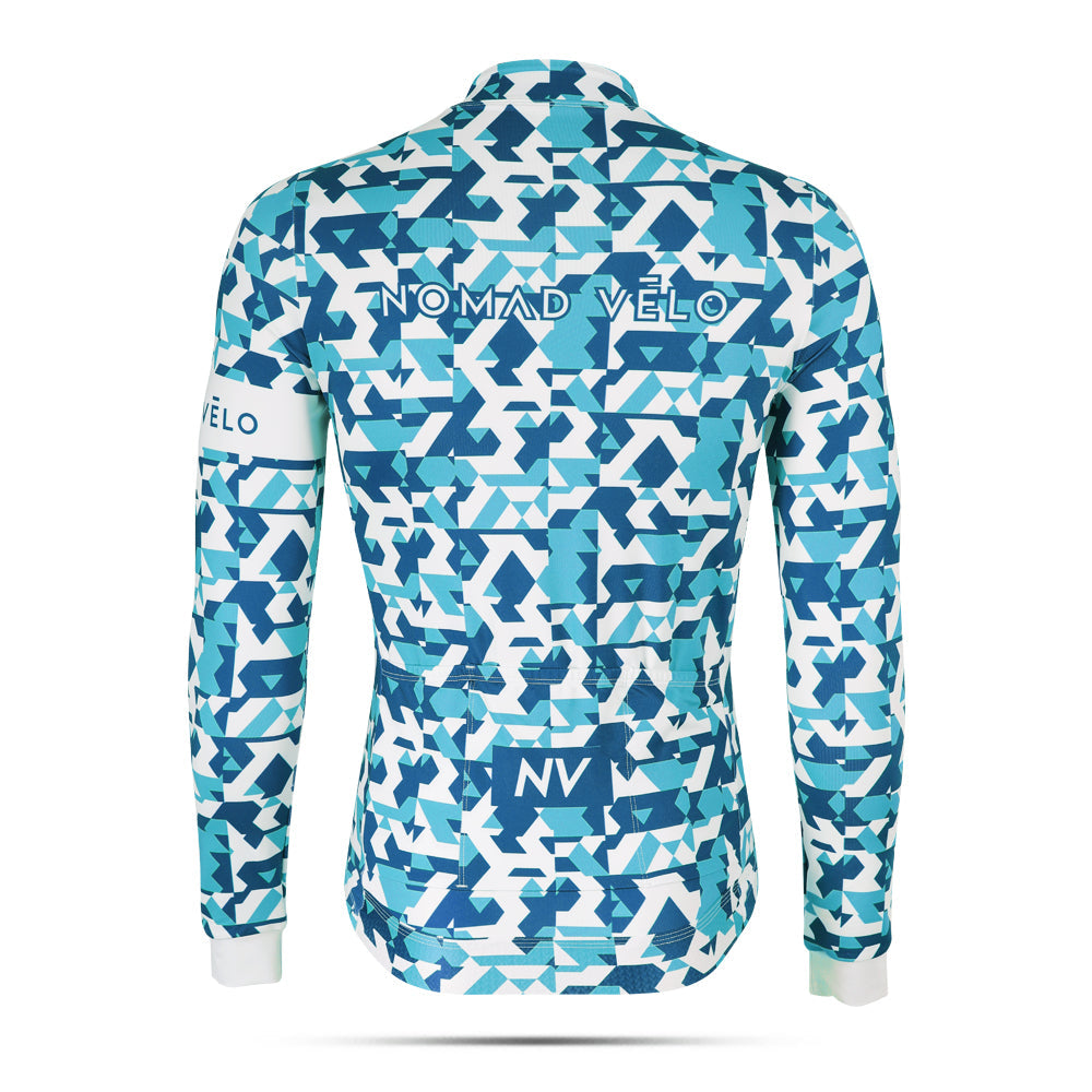 Blue Сamouflage Long Sleeve Jersey for Long Climbs - Сamouflage Jersey