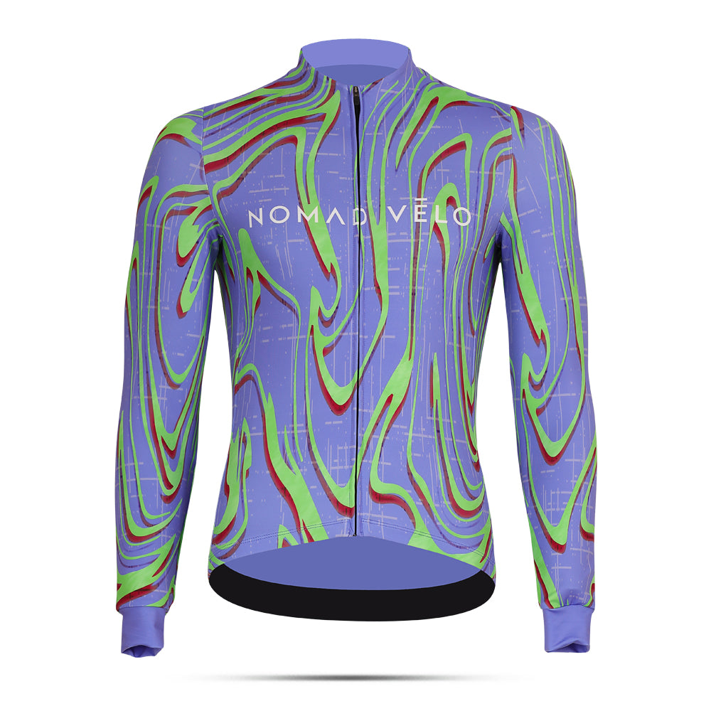 Cycling Neon Ember Jersey – Long Sleeve Aero Race Fit Geometric Design | Nomad Vélo