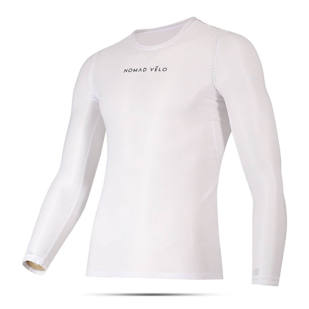 Base Layer White – Long Sleeve Moisture-Wicking Race Slim Fit | Nomad Vélo