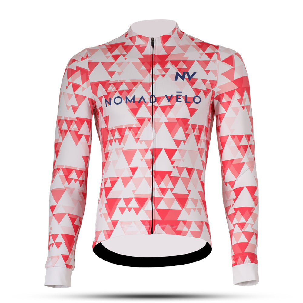 Red Geometric Long Sleeve Jersey for High-Performance Road