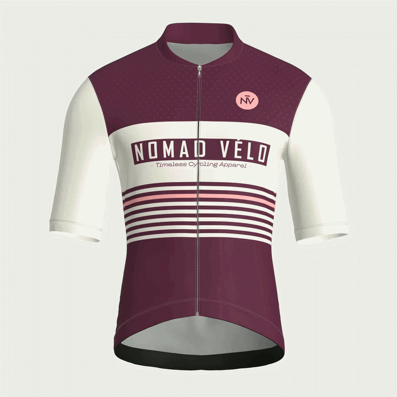 Retro Stripe Burgundy Jersey – Cycling Short Sleeve Race Fit