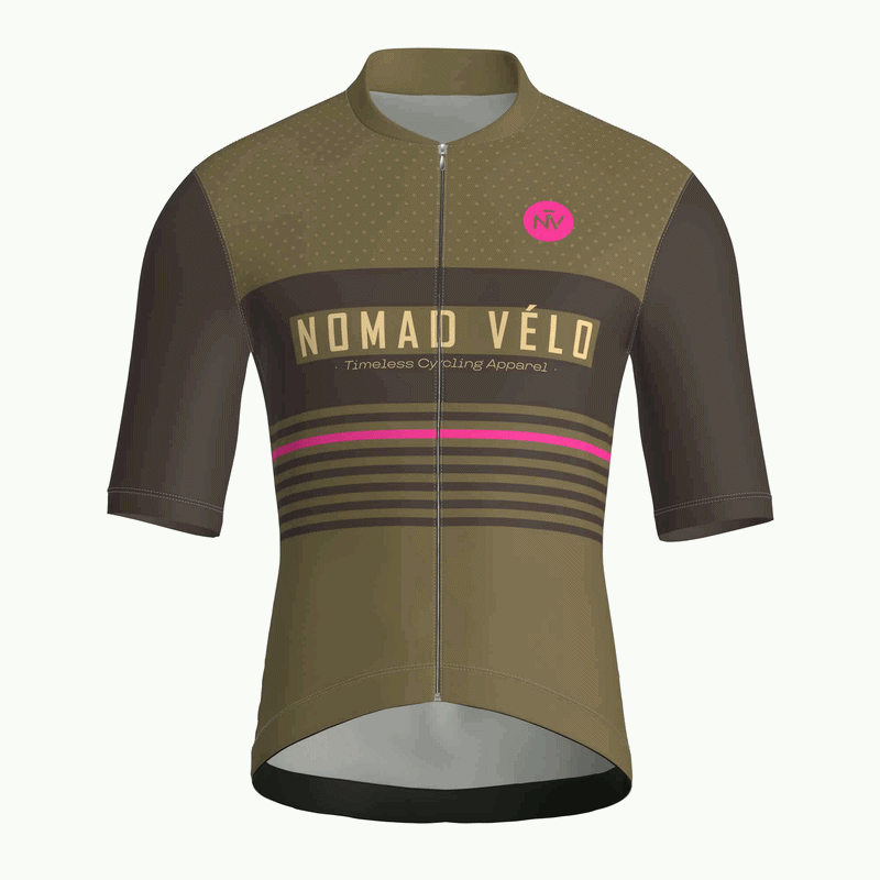 Retro Stripe Khaki Jersey – Cycling Short Sleeve Race Fit