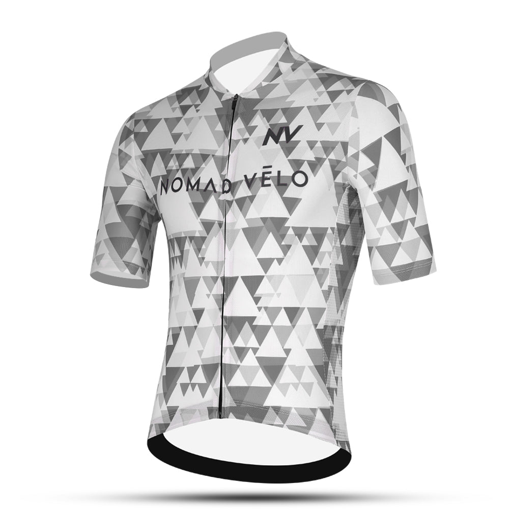 Cycling Grey Aero Jersey – Short Sleeve Race Fit Geometric Pattern Fast Rides | Nomad Vélo