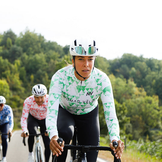 Green Geometric Long Sleeve Jersey for High-Performance Road