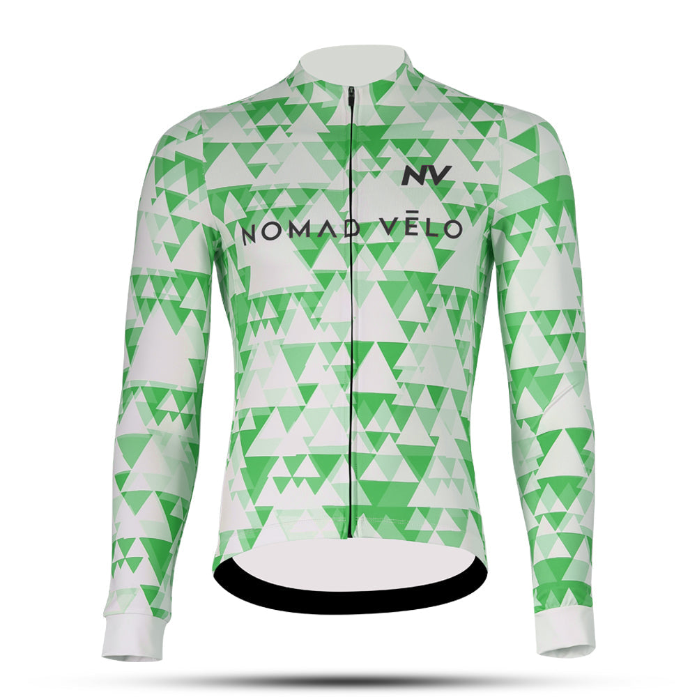 Green Geometric Long Sleeve Jersey for High-Performance Road