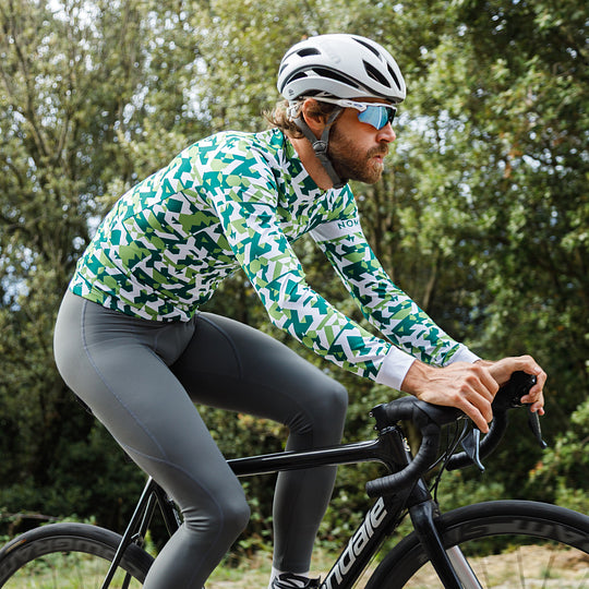 Cycling Green Camouflage Jersey – Long Sleeve Aero Fit for Climbs | Nomad Vélo