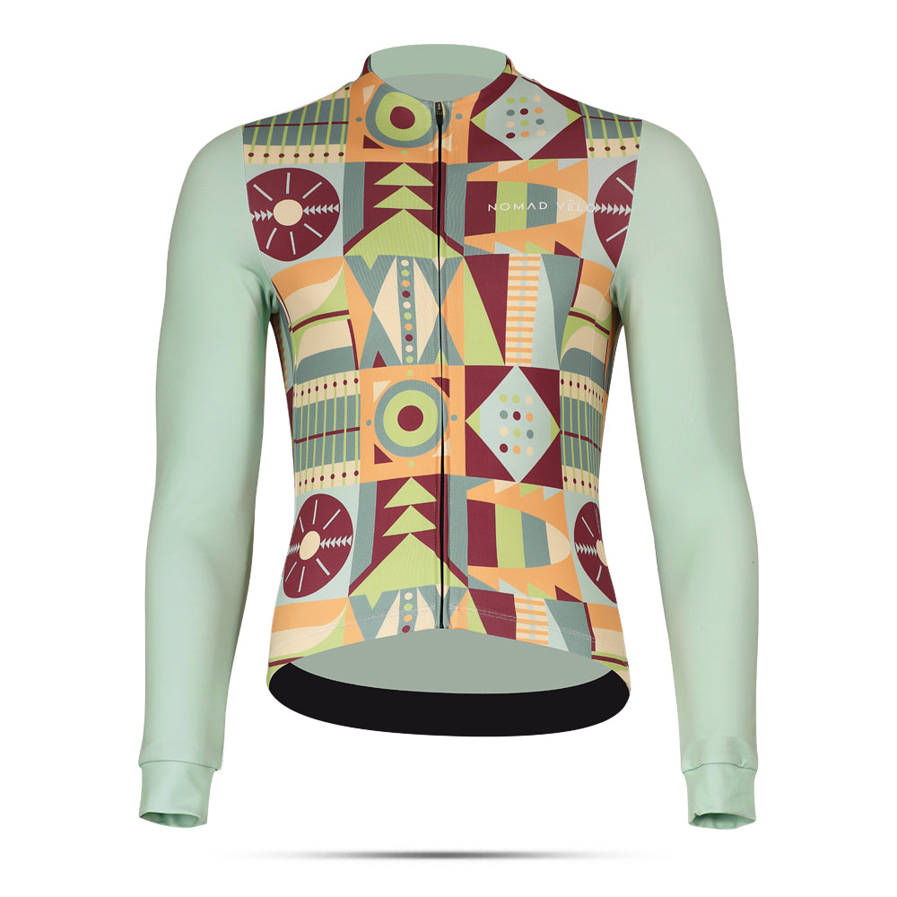 Cycling Mosaic Long Sleeve Jersey – Aero Fit Thermal Artistic Tile Pattern Winter | Nomad Vélo
