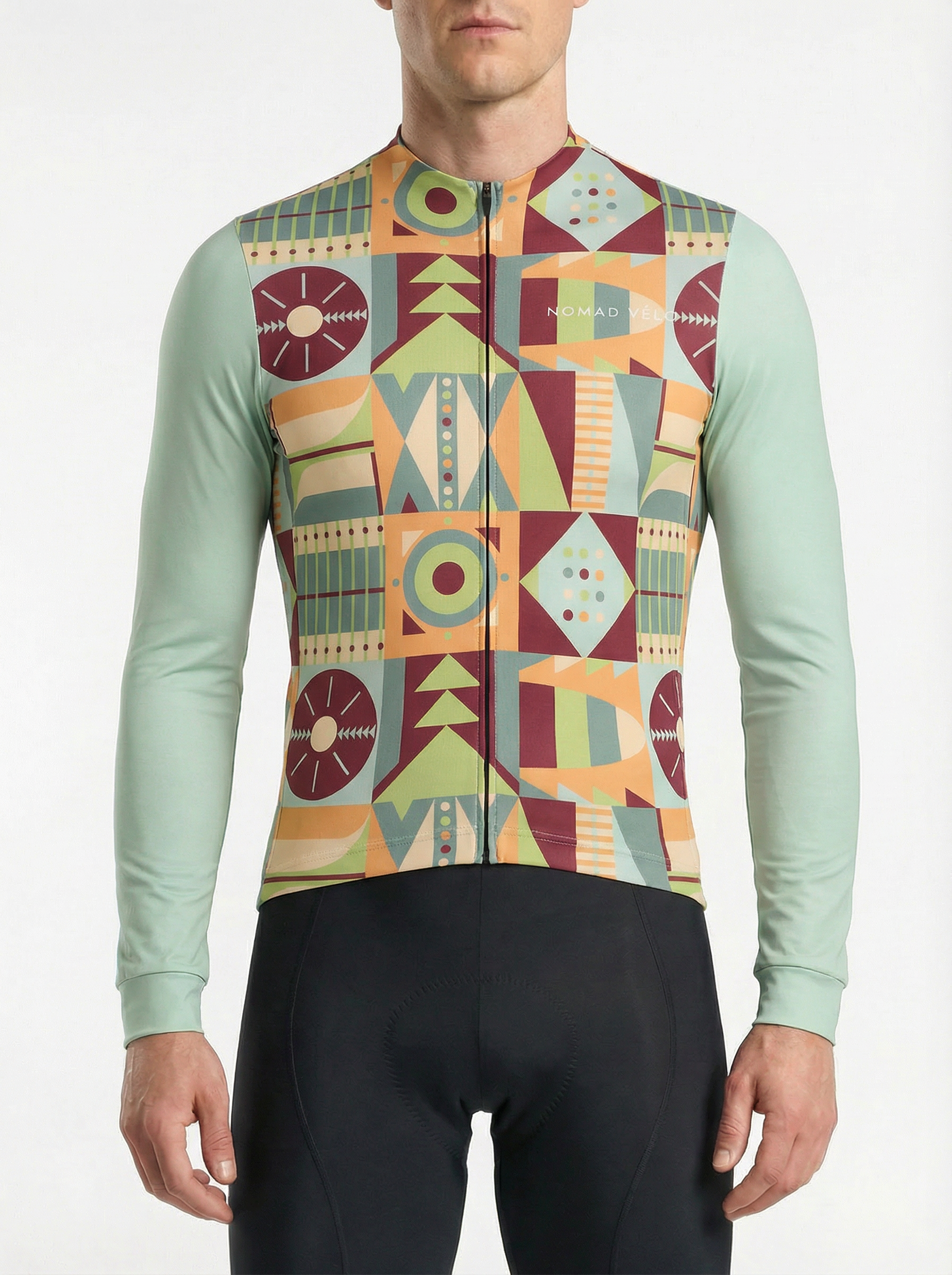 Cycling Mosaic Long Sleeve Jersey – Aero Fit Thermal Artistic Tile Pattern Winter | Nomad Vélo