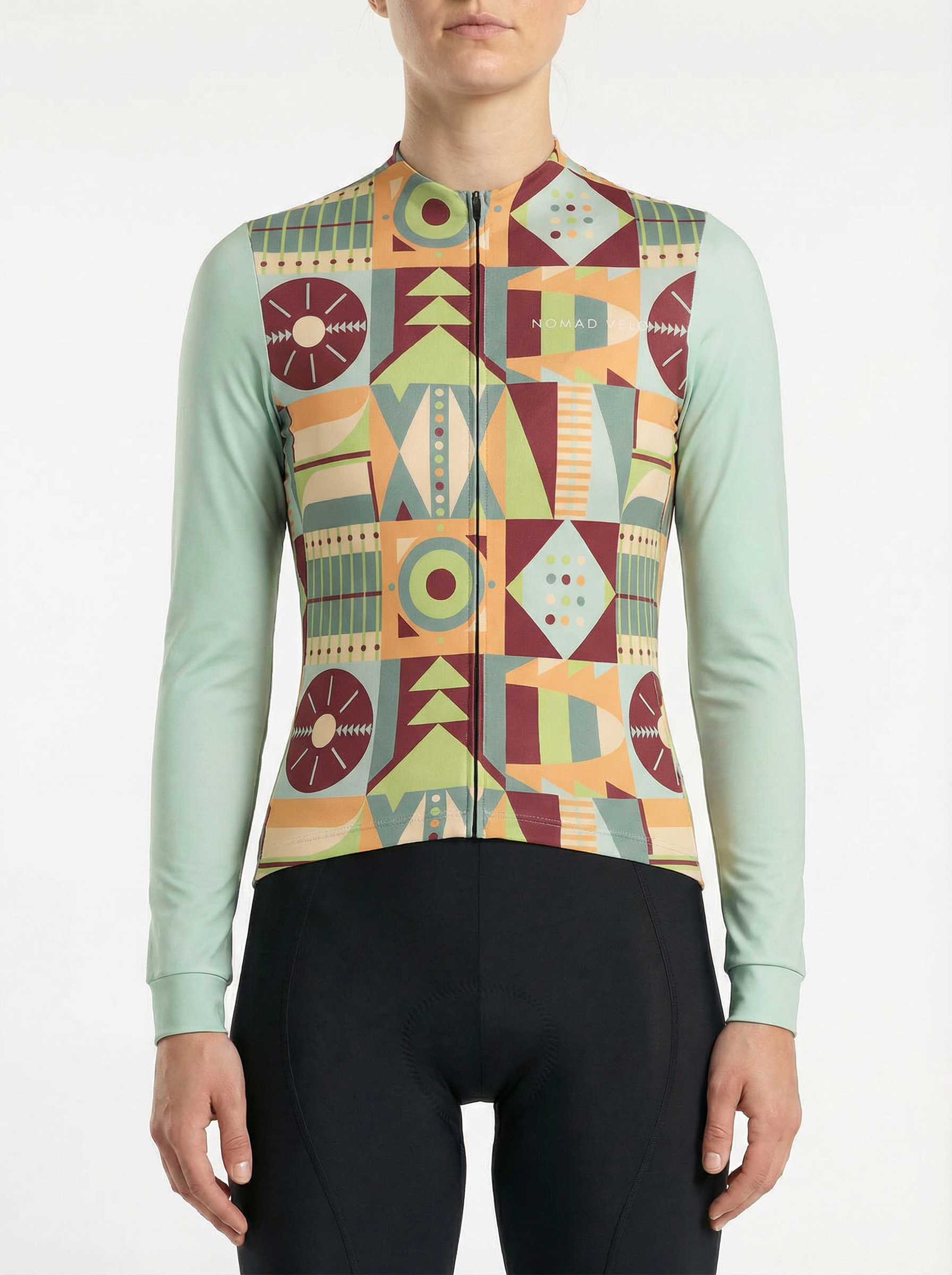 Cycling Mosaic Long Sleeve Jersey – Aero Fit Thermal Artistic Tile Pattern Winter | Nomad Vélo