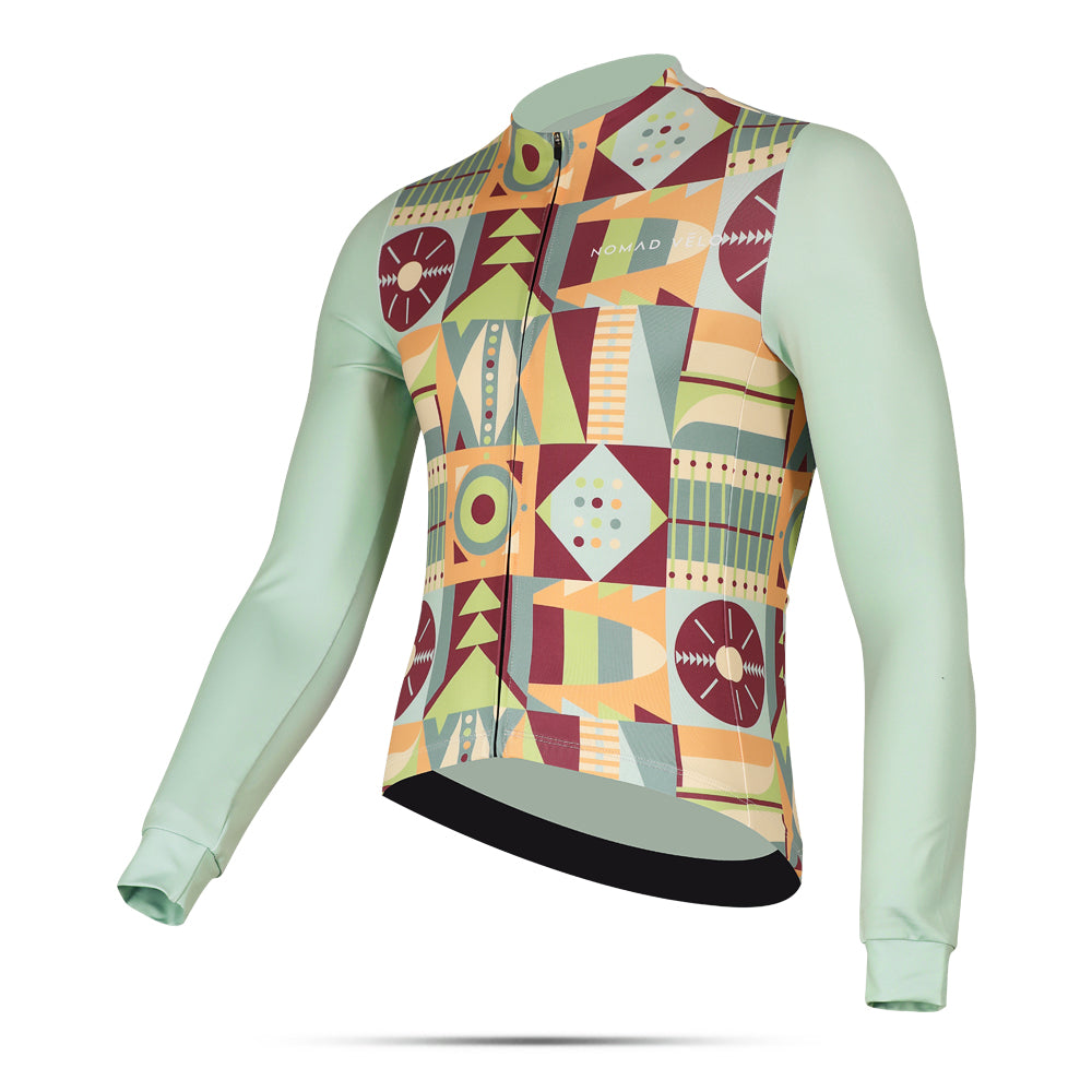 Cycling Mosaic Long Sleeve Jersey – Aero Fit Thermal Artistic Tile Pattern Winter | Nomad Vélo
