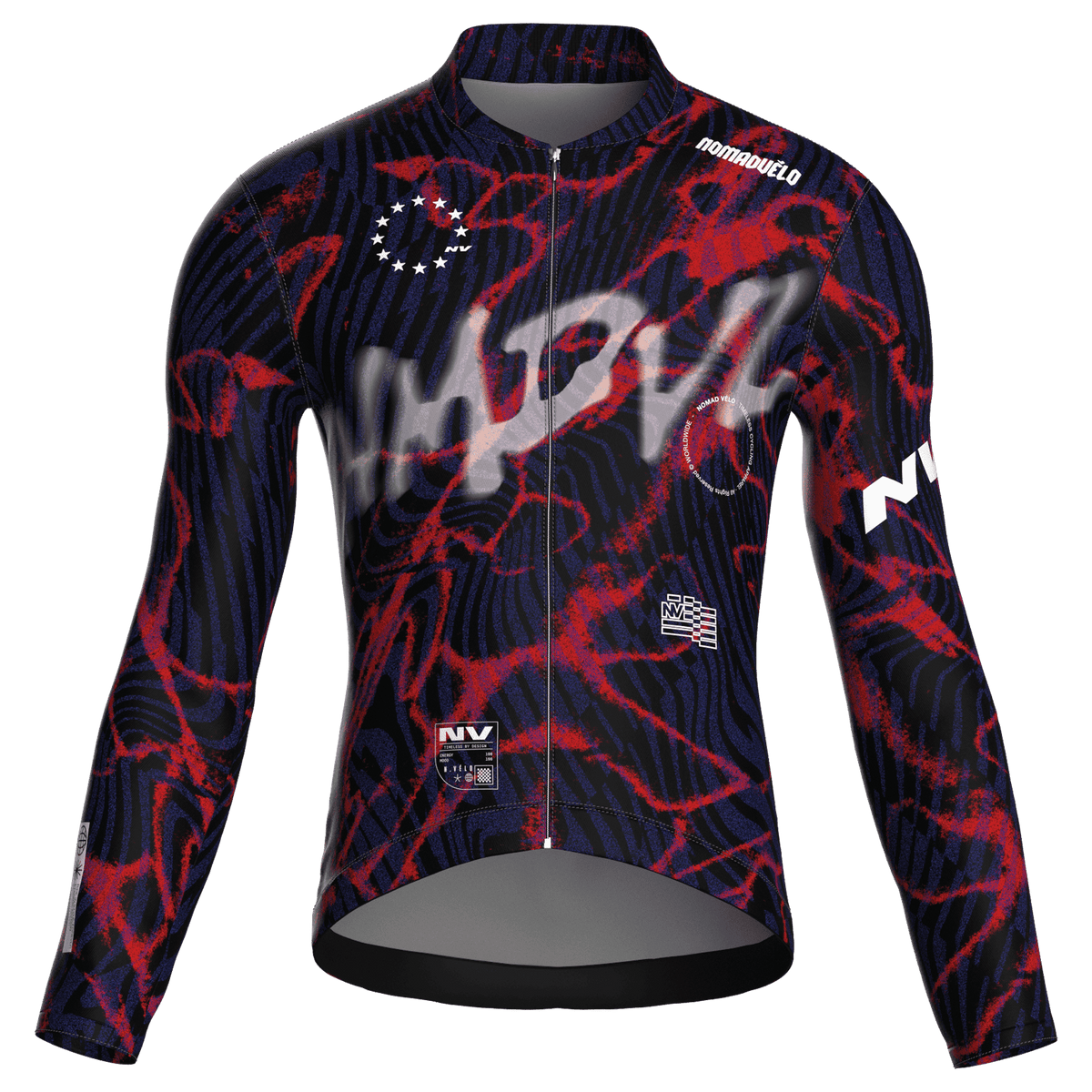 Warp Navy Jersey – Cycling Long Sleeve Race Fit Wave Print
