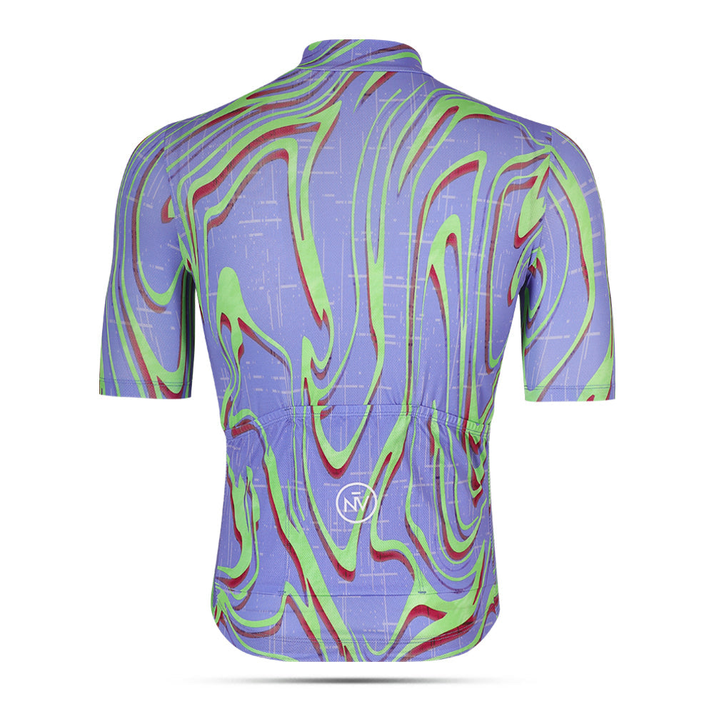 Cycling Purple Pro Jersey – Short Sleeve Race Slim Fit Neon Ember Pattern | Nomad Vélo