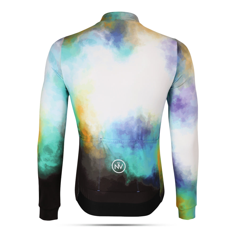 Cycling Aurora Long Sleeve Jersey – Aero Fit Thermal Gradient Northern Lights Design | Nomad Vélo
