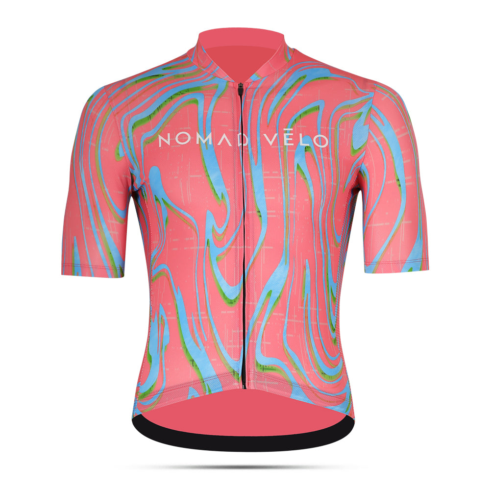 Cycling Pink Pro Jersey – Short Sleeve Race Slim Fit Neon Ember Pattern | Nomad Vélo