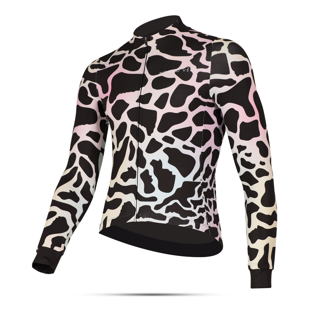 Cycling Zebra Long Sleeve Jersey – Aero Fit Thermal Black White Stripe Pattern | Nomad Vélo