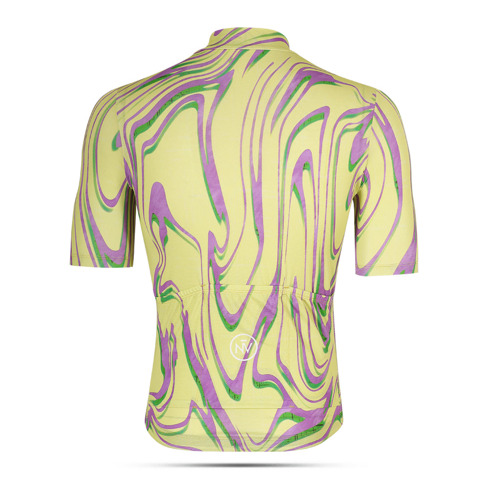 Cycling Yellow Pro Jersey – Short Sleeve Race Slim Fit Neon Ember Pattern | Nomad Vélo