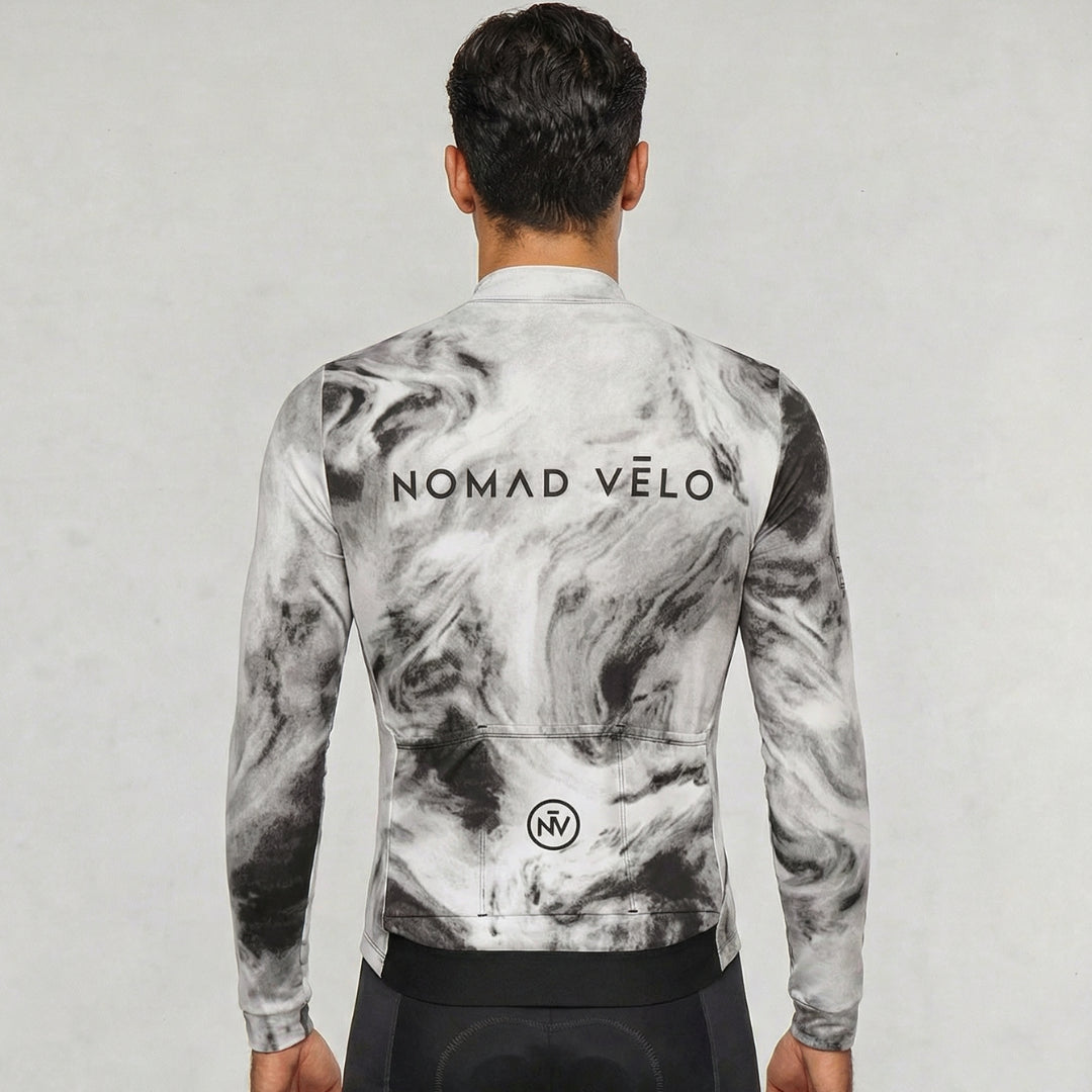 Cycling Obsidian Long Sleeve Jersey – Aero Fit Thermal Black Sleek Design Winter | Nomad Vélo