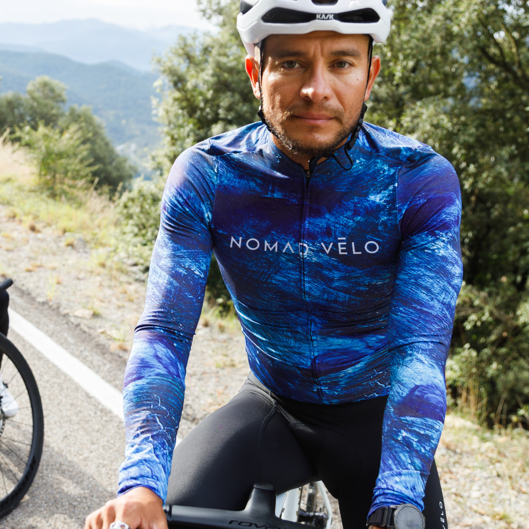 Cycling Pacific Blue Jersey – Long Sleeve Aero Fit for Climbs | Nomad Vélo