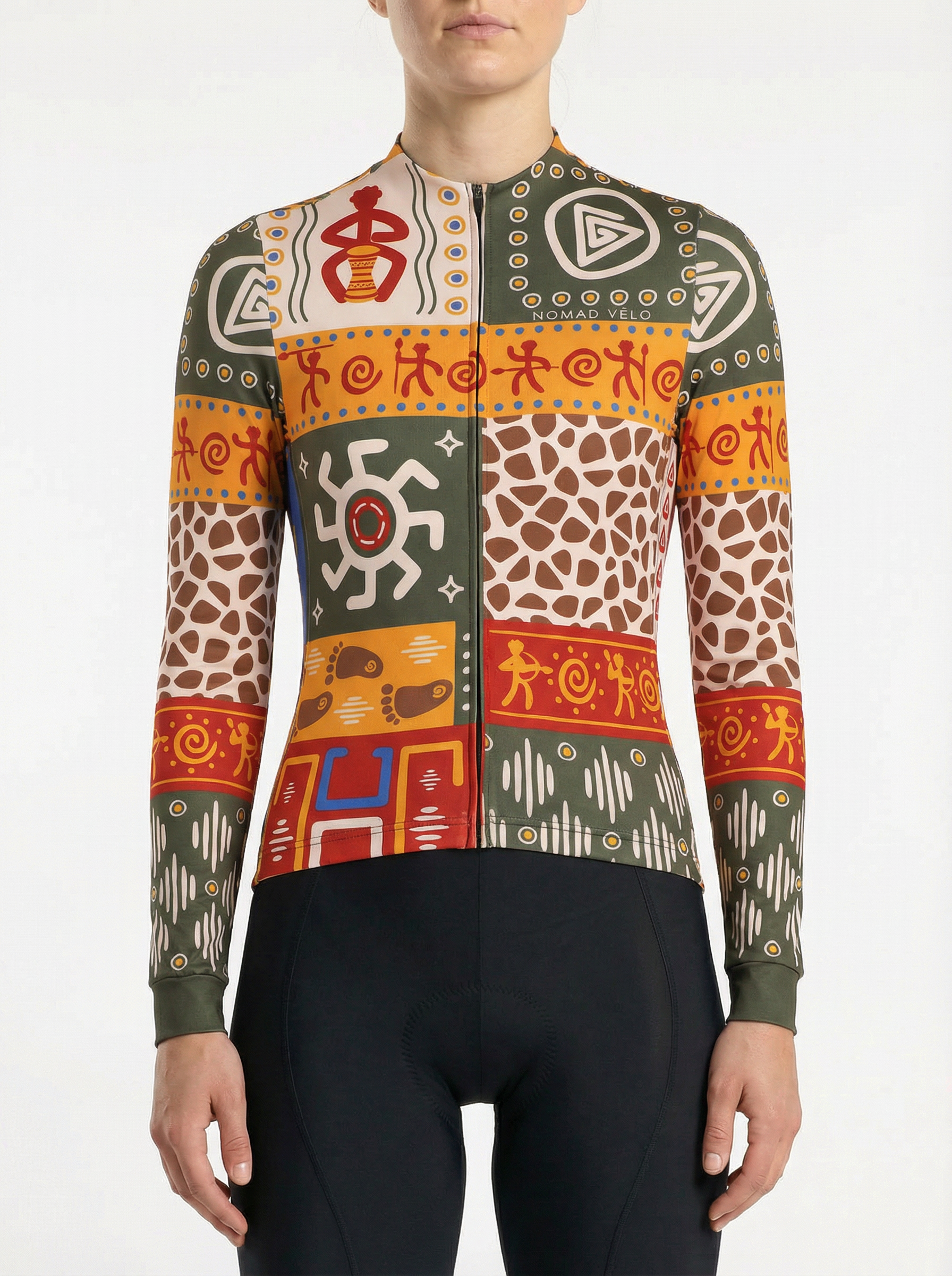 Cycling Totem Core Long Sleeve Jersey – Aero Fit Thermal Tribal Symbolic Design | Nomad Vélo