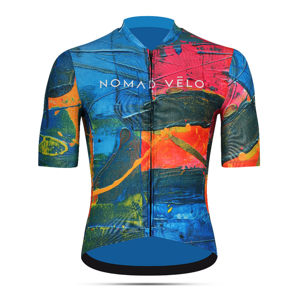 Artistic Orange Cycling Jersey with Colorful Print – Artist Jersey
