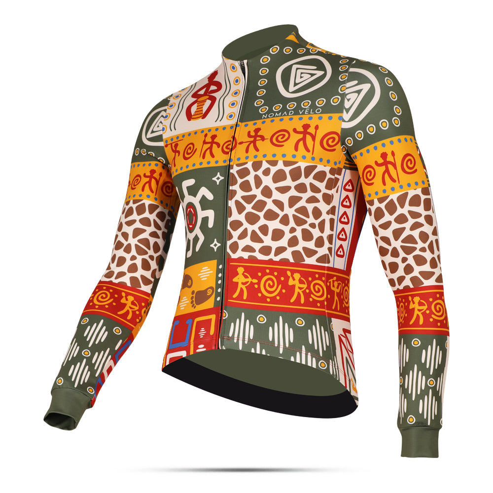 Cycling Totem Core Long Sleeve Jersey – Aero Fit Thermal Tribal Symbolic Design | Nomad Vélo