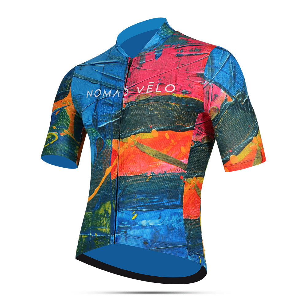 Cycling Orange Artist Jersey – Short Sleeve Race Slim Fit Colorful Print | Nomad Vélo