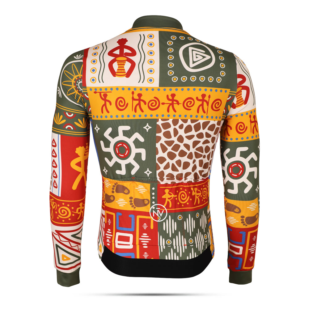 Cycling Totem Core Long Sleeve Jersey – Aero Fit Thermal Tribal Symbolic Design | Nomad Vélo