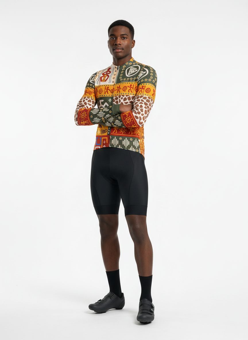 Cycling Totem Core Long Sleeve Jersey – Aero Fit Thermal Tribal Symbolic Design | Nomad Vélo
