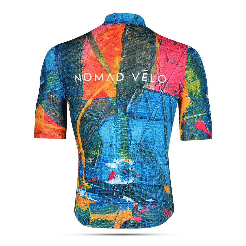 Cycling Orange Artist Jersey – Short Sleeve Race Slim Fit Colorful Print | Nomad Vélo