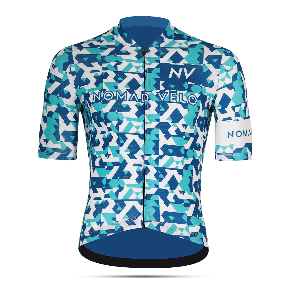 Cycling Blue Camouflage Jersey – Short Sleeve Aero Fit Pattern Design | Nomad Vélo