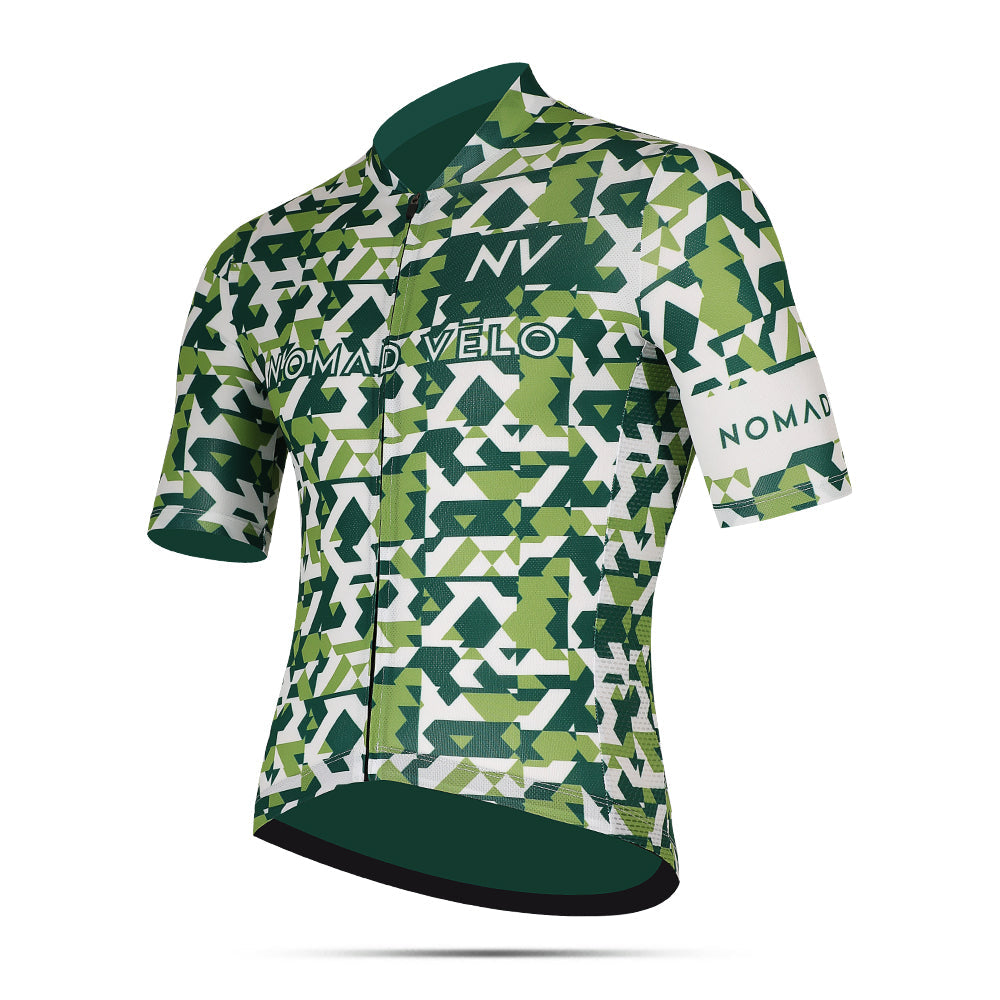 Cycling Green Camouflage Jersey – Short Sleeve Aero Fit Pattern Design | Nomad Vélo