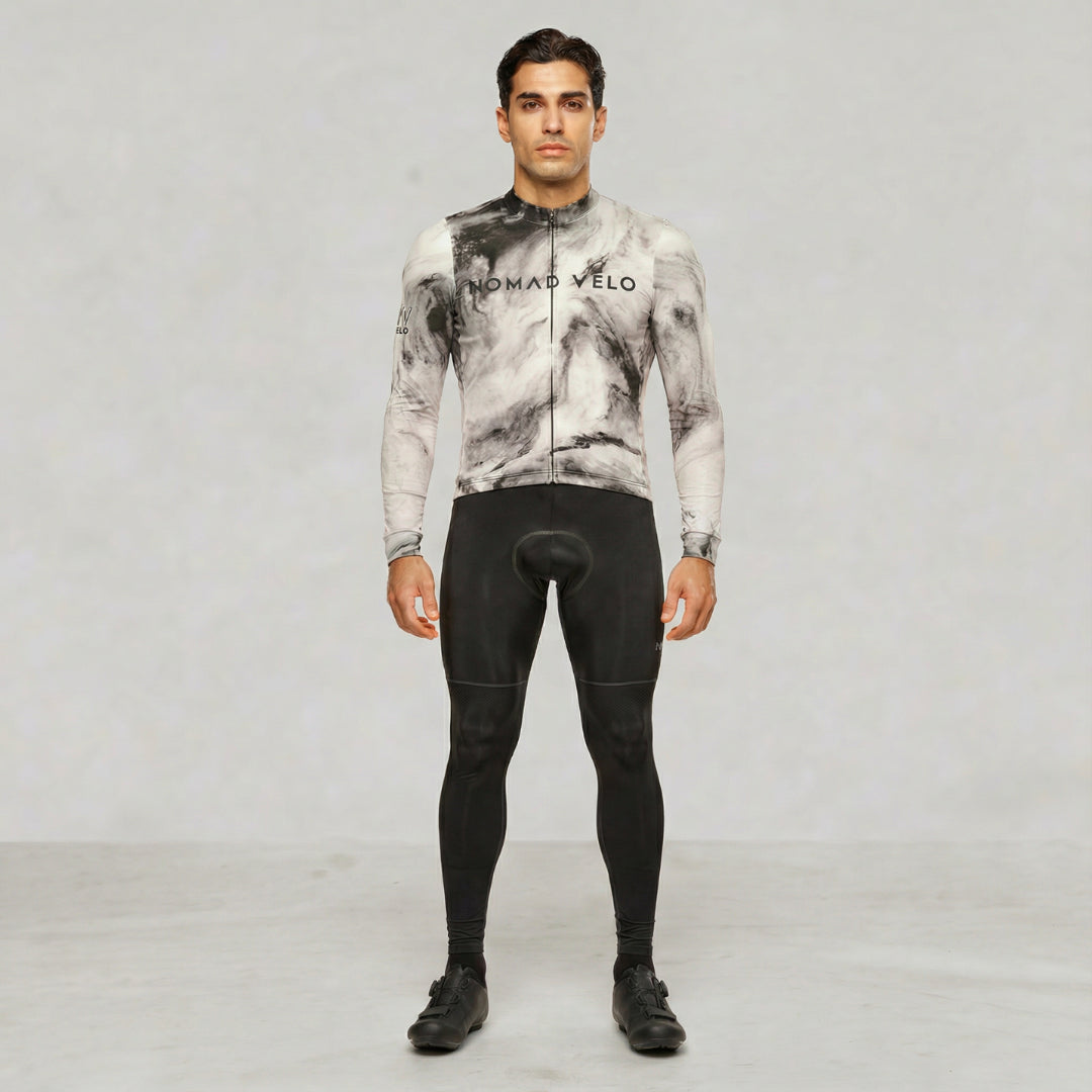 Cycling Obsidian Long Sleeve Jersey – Aero Fit Thermal Black Sleek Design Winter | Nomad Vélo