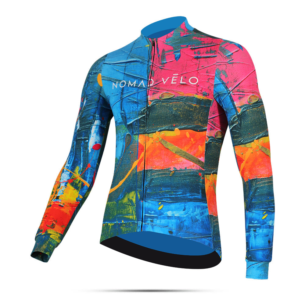 Artistic Orange Long Sleeve Cycling Jersey with Colorful Print – Artist Long Sleeve Jersey
