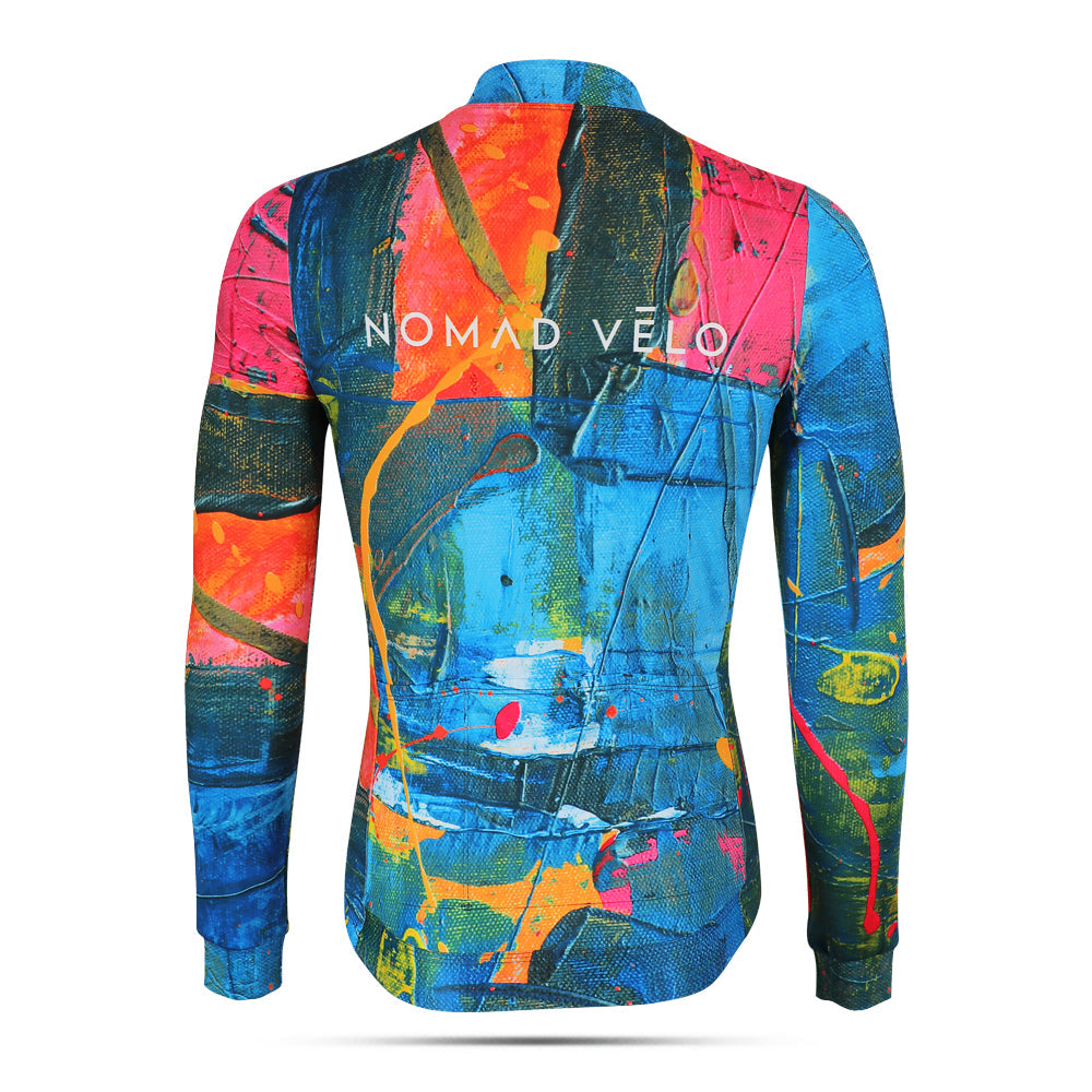 Artistic Orange Long Sleeve Cycling Jersey with Colorful Print – Artist Long Sleeve Jersey