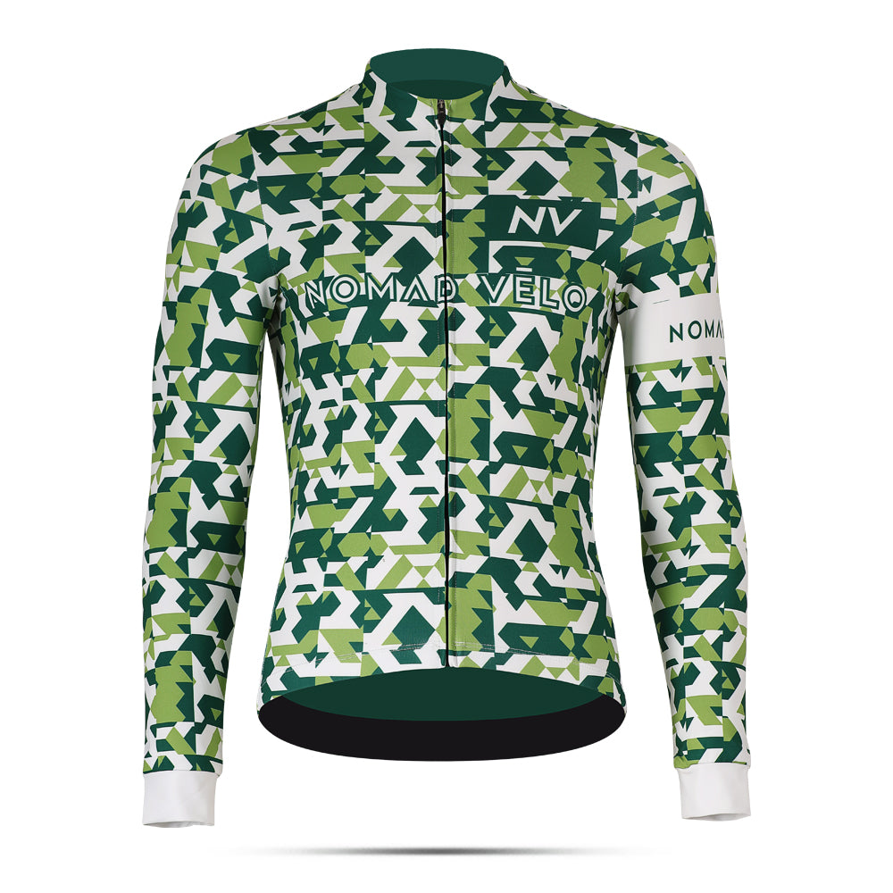 Green Сamouflage Aero Long Sleeve Cycling Jersey for Long Climbs - Сamouflage Jersey