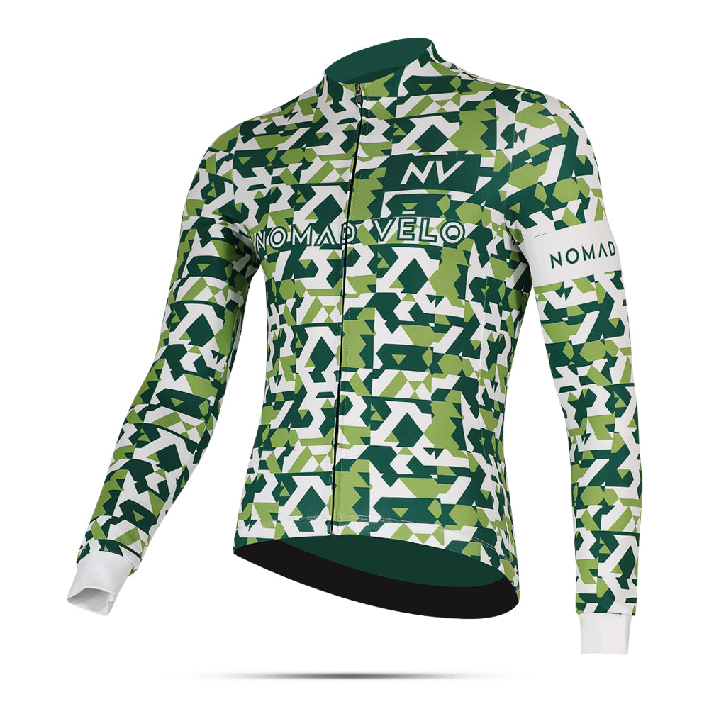 Green Сamouflage Aero Long Sleeve Cycling Jersey for Long Climbs - Сamouflage Jersey