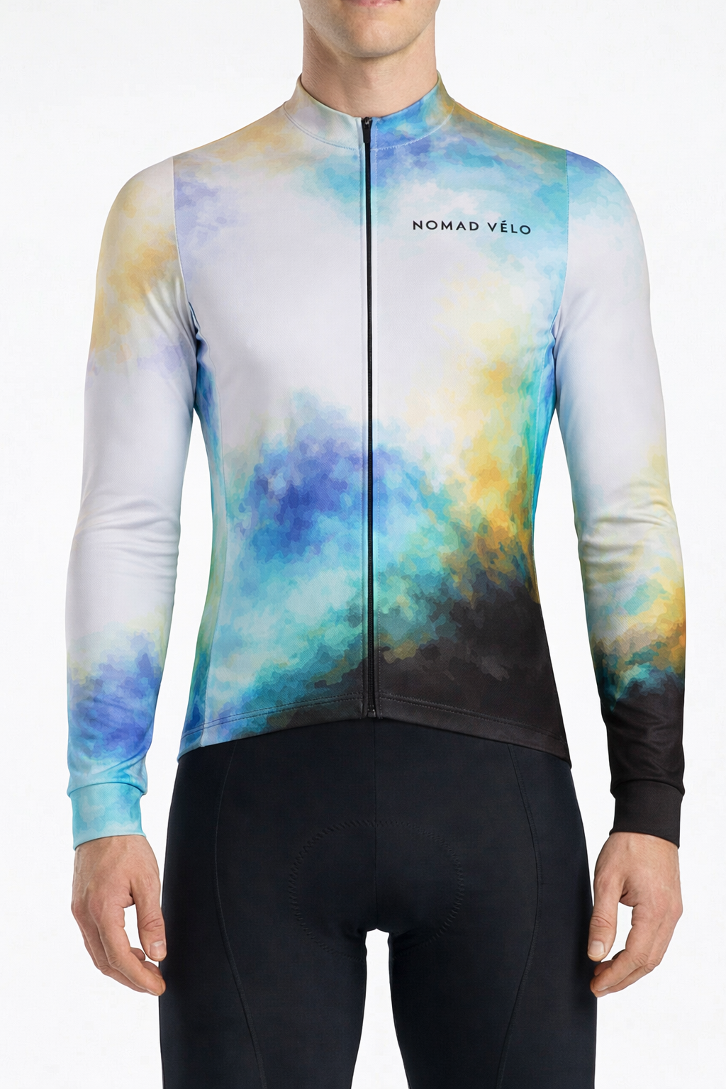 Cycling Aurora Long Sleeve Jersey – Aero Fit Thermal Gradient Northern Lights Design | Nomad Vélo