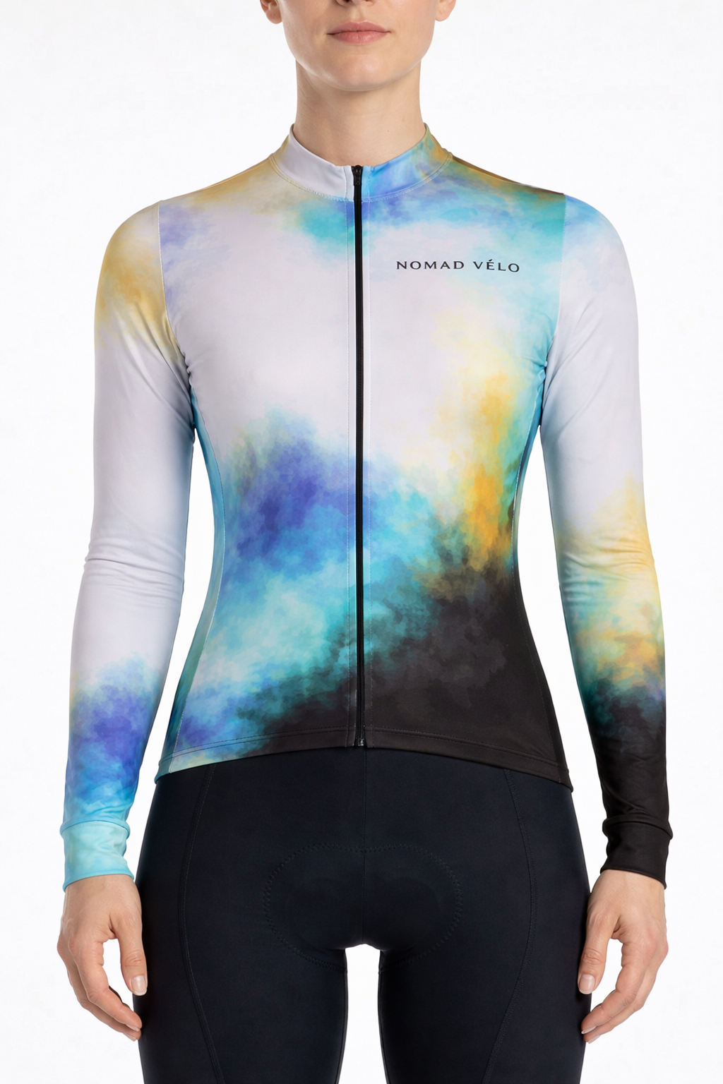 Cycling Aurora Long Sleeve Jersey – Aero Fit Thermal Gradient Northern Lights Design | Nomad Vélo
