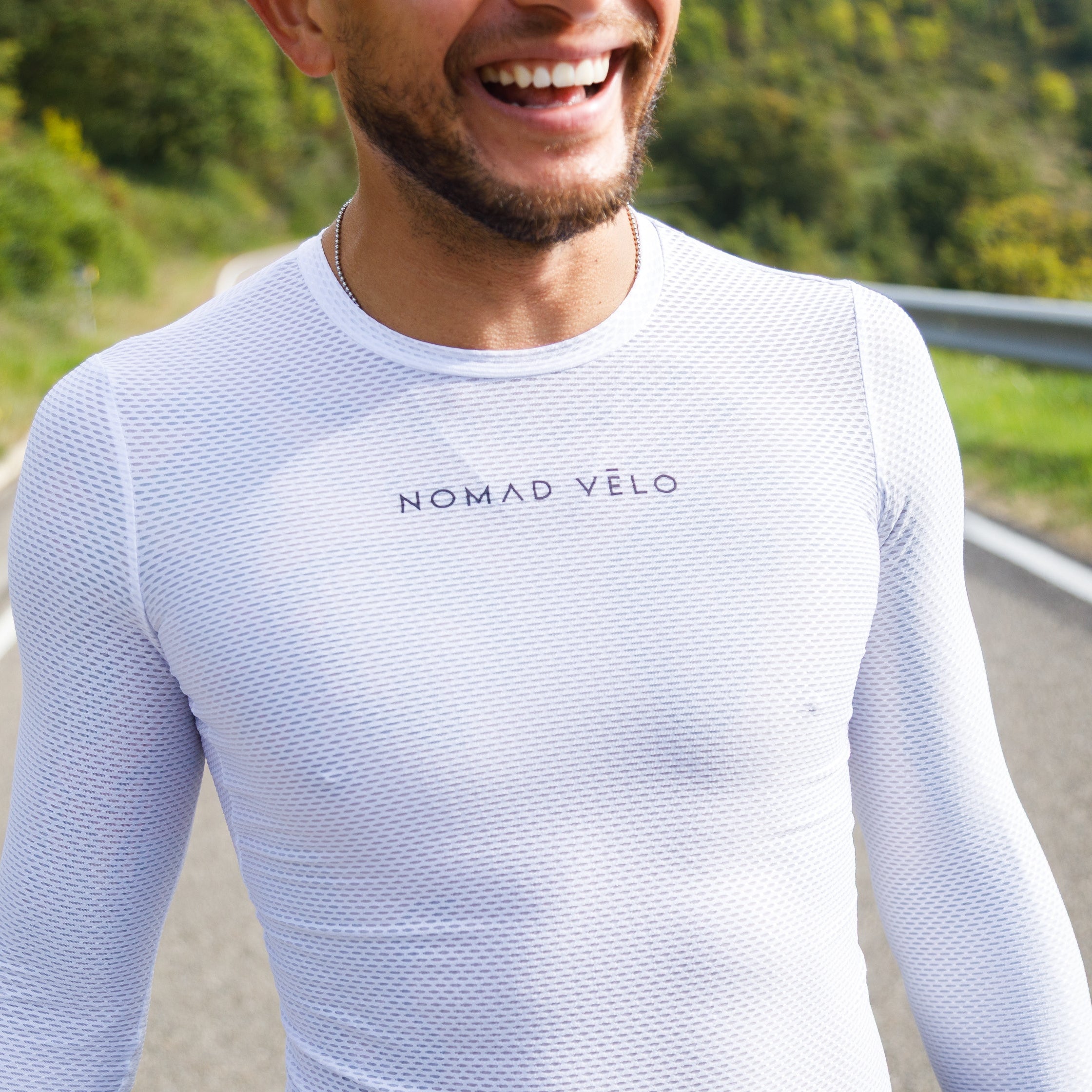 Base Layer White – Long Sleeve Moisture-Wicking Race Slim Fit | Nomad Vélo