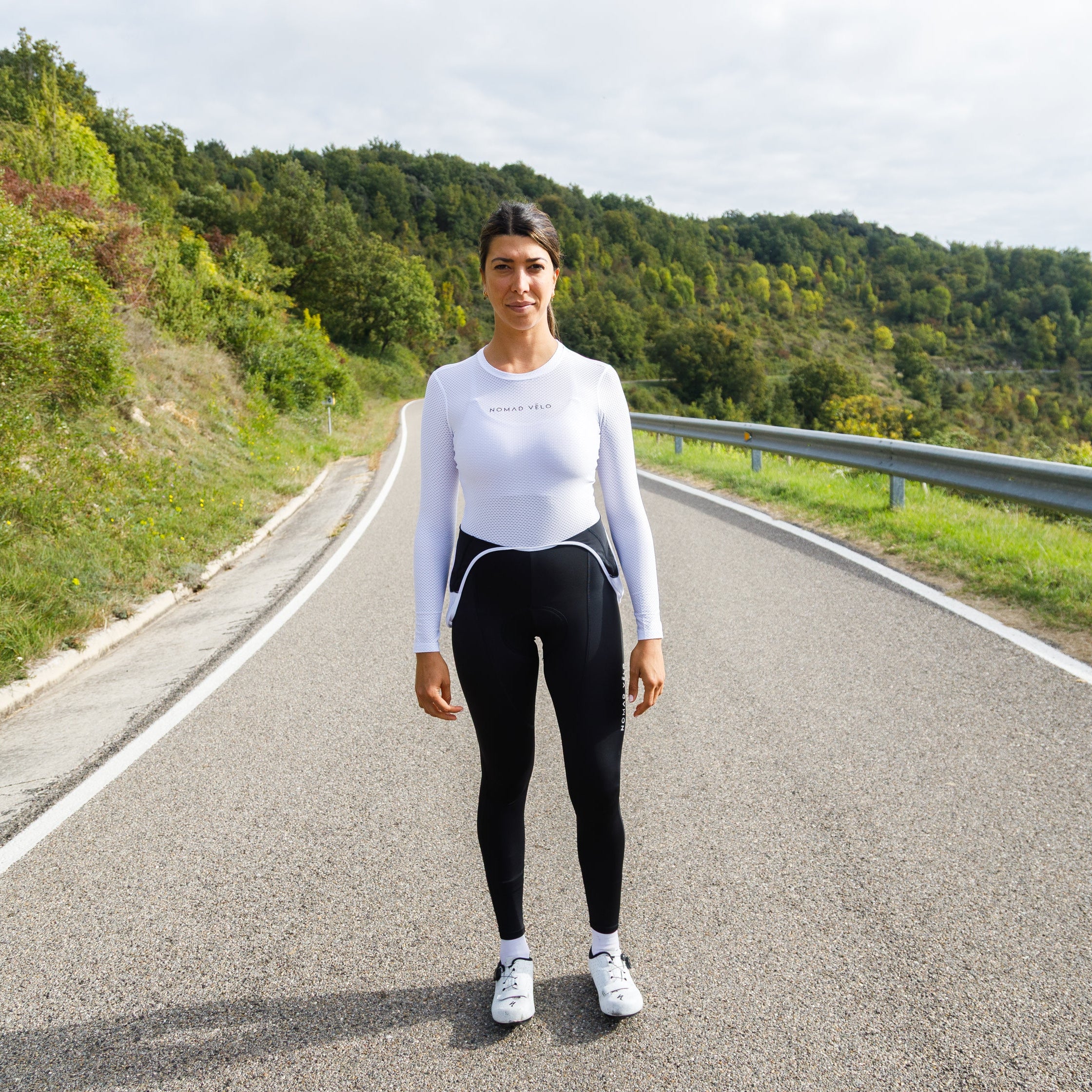 Base Layer White – Long Sleeve Moisture-Wicking Race Slim Fit | Nomad Vélo