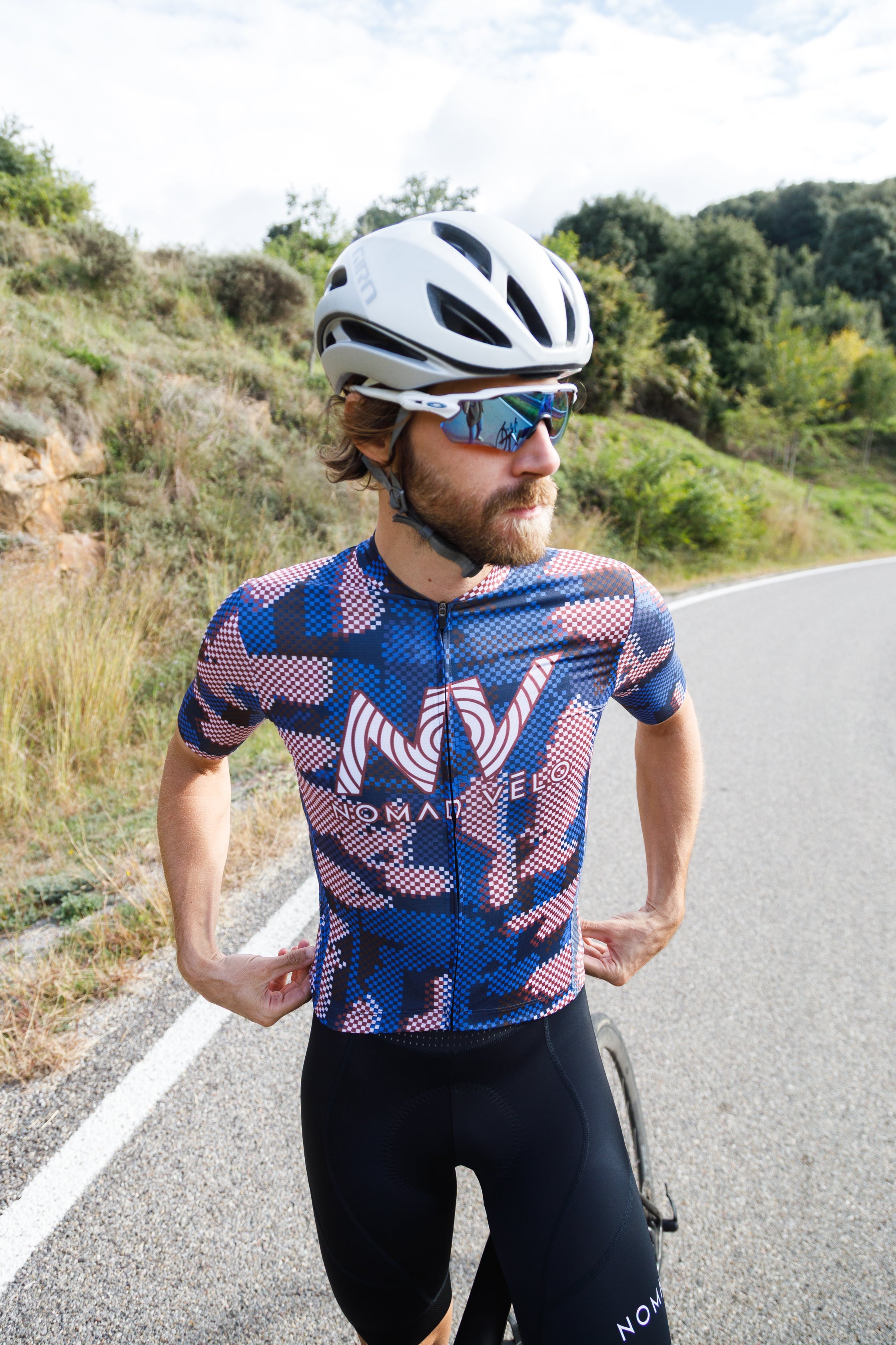 Cycling Blue Pro Jersey – Short Sleeve Race Slim Fit Techwave Aero Pattern | Nomad Vélo