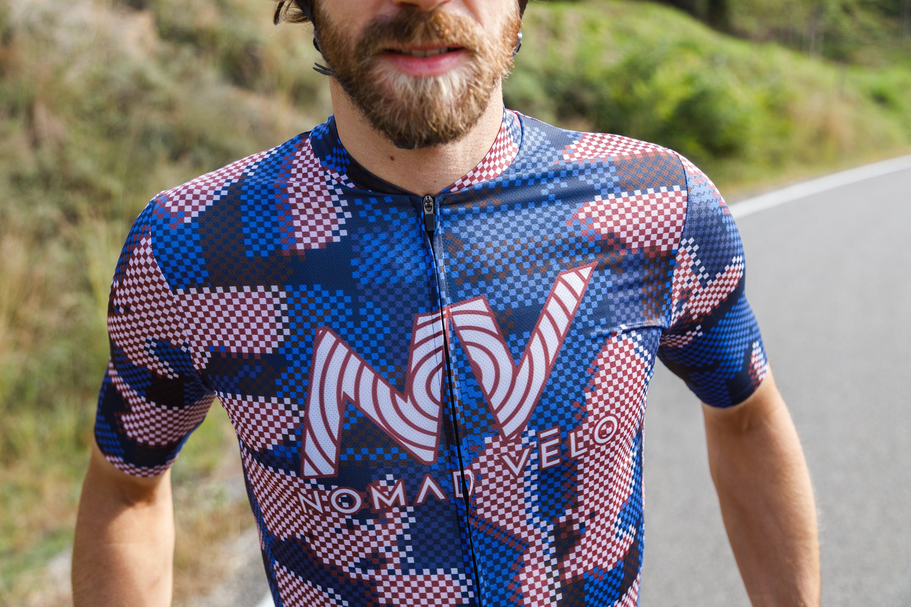 Cycling Blue Pro Jersey – Short Sleeve Race Slim Fit Techwave Aero Pattern | Nomad Vélo