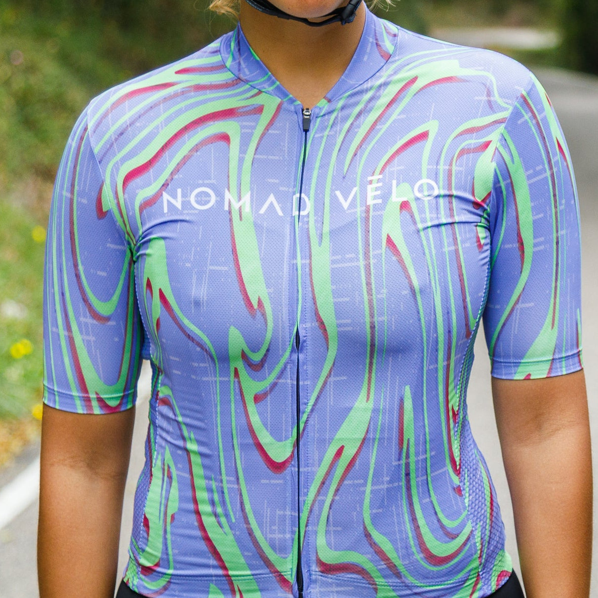Cycling Purple Pro Jersey – Short Sleeve Race Slim Fit Neon Ember Pattern | Nomad Vélo