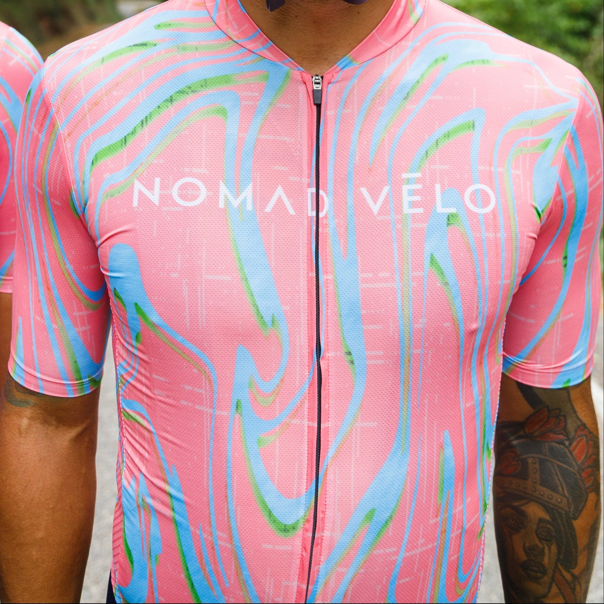 Cycling Pink Pro Jersey – Short Sleeve Race Slim Fit Neon Ember Pattern | Nomad Vélo