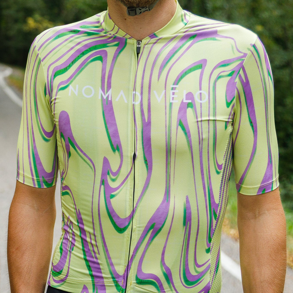 Cycling Yellow Pro Jersey – Short Sleeve Race Slim Fit Neon Ember Pattern | Nomad Vélo