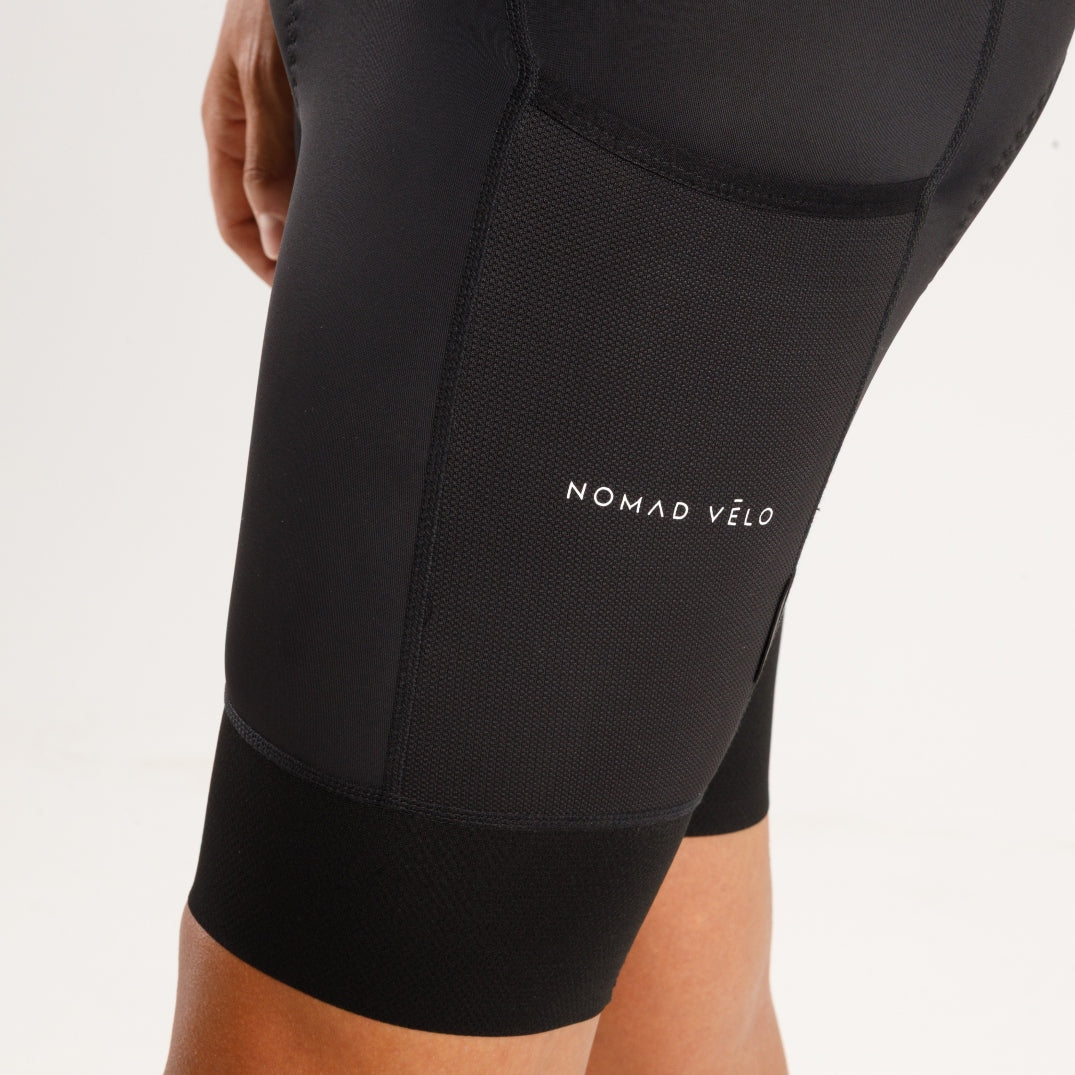 Cycling Black Cargo Shorts – Padded Multi-Pocket Storage Performance | Nomad Vélo